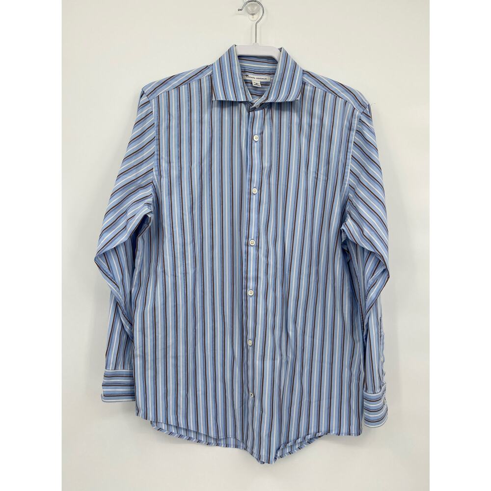 Banana Republic Long Sleeve Blue Stripe Button Down Shirt M 15-15 1/2